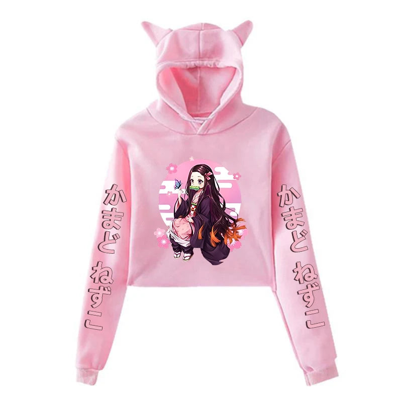 Nezuko Ear Crop Hoodie