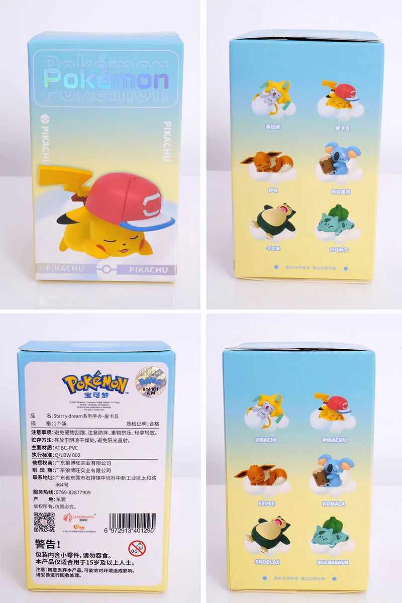 Genuine Pokemon Starry Dream Series Anime Figures With Plush Base Model Dolls Toy Pikachu Jirachi Eevee Komala Snorlax Kids Gift