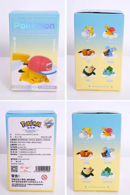 Genuine Pokemon Starry Dream Series Anime Figures With Plush Base Model Dolls Toy Pikachu Jirachi Eevee Komala Snorlax Kids Gift