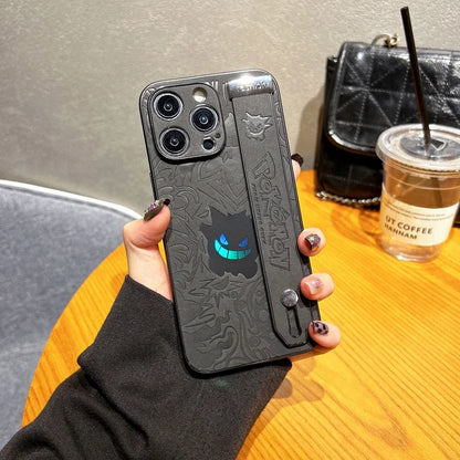 Japan Anime Pocket Monsters Pokémon Gengar Wrist Strap Holder Phone Case For  iPhone 16 15 14 13 12 11 Pro Max Leather Cover