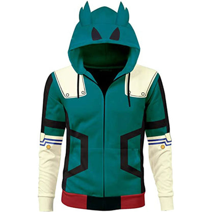 2024 New My Hero Academy Green Valley Long Fighting Suit 3D Digital Print Ear Double layered Hat Sweater