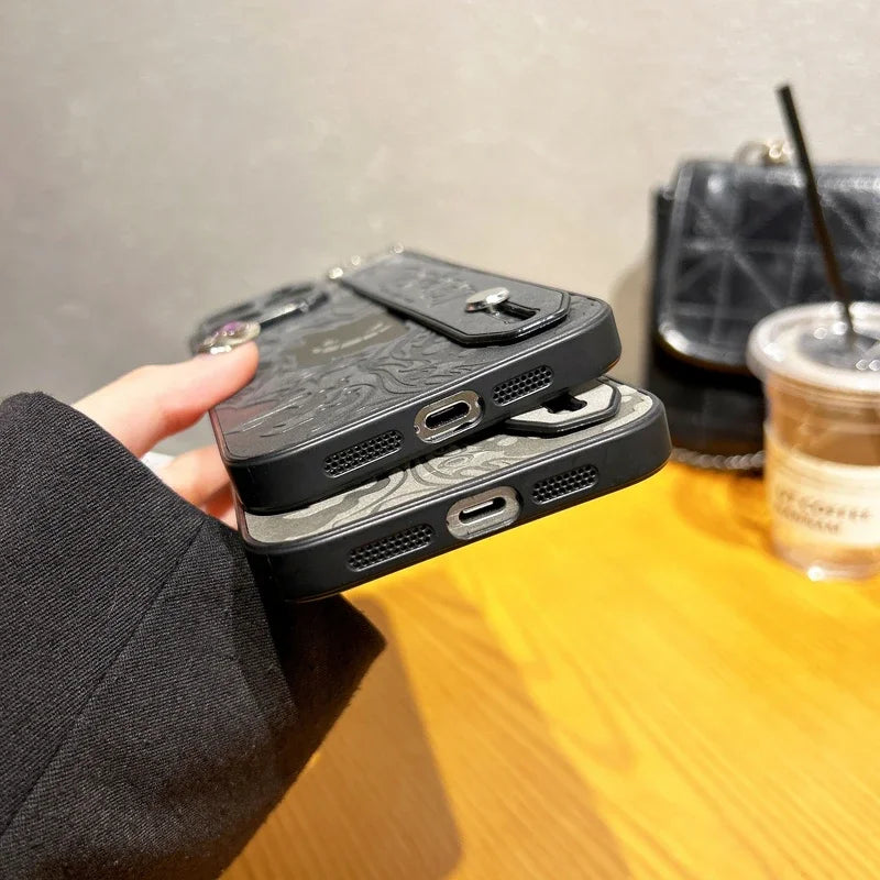 Japan Anime Pocket Monsters Pokémon Gengar Wrist Strap Holder Phone Case For  iPhone 16 15 14 13 12 11 Pro Max Leather Cover