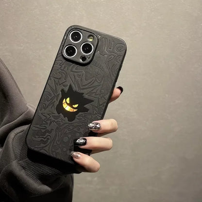 Japan Anime Pocket Monsters Pokémon Gengar Wrist Strap Holder Phone Case For  iPhone 16 15 14 13 12 11 Pro Max Leather Cover