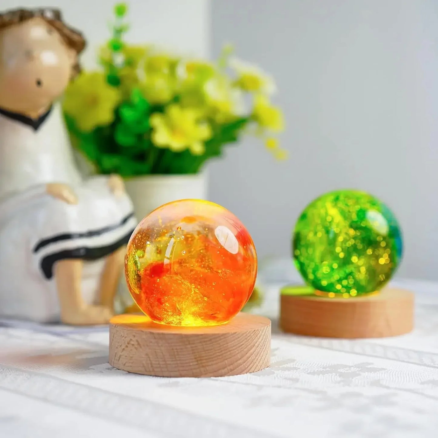 Wooden LED Crystal Ball Stand