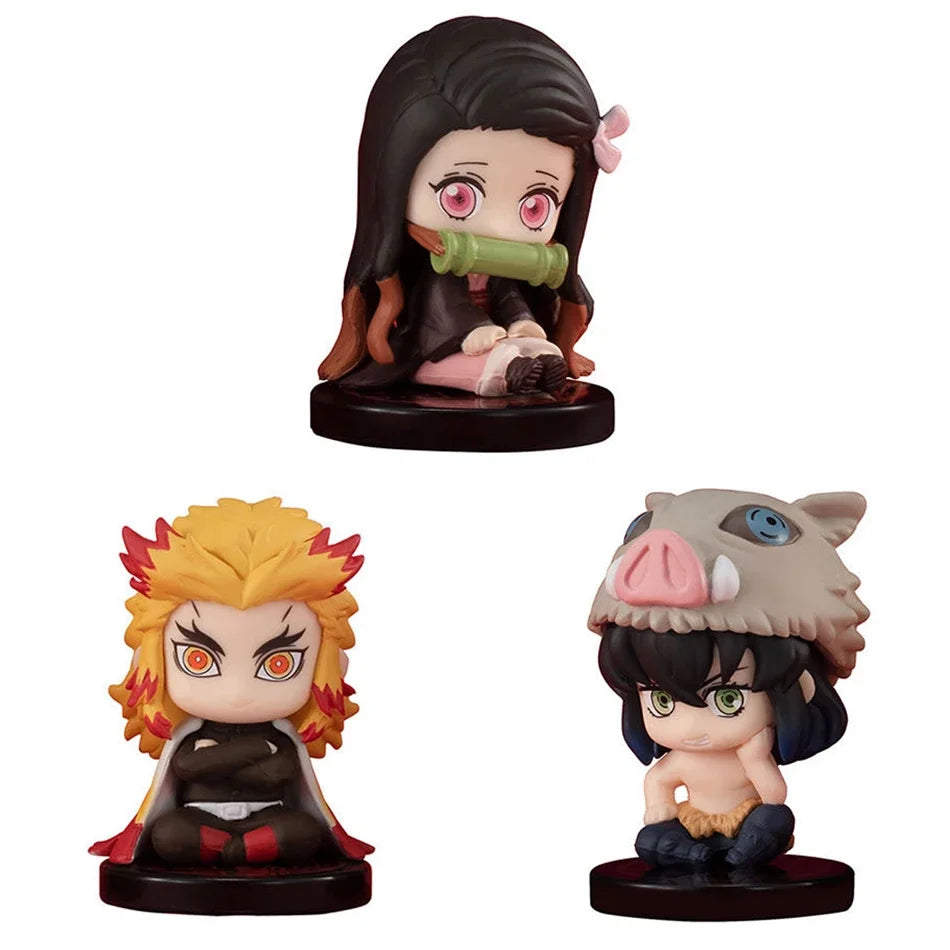 10pcs Set Q Version Demon Slayer Sitting Ghost Doll Tanjiro Nidouzi Inosuke Zenizu Figure Action Figure Movie Model kid Toy Gift