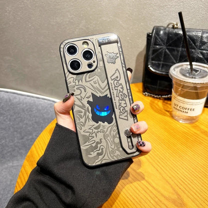 Japan Anime Pocket Monsters Pokémon Gengar Wrist Strap Holder Phone Case For  iPhone 16 15 14 13 12 11 Pro Max Leather Cover