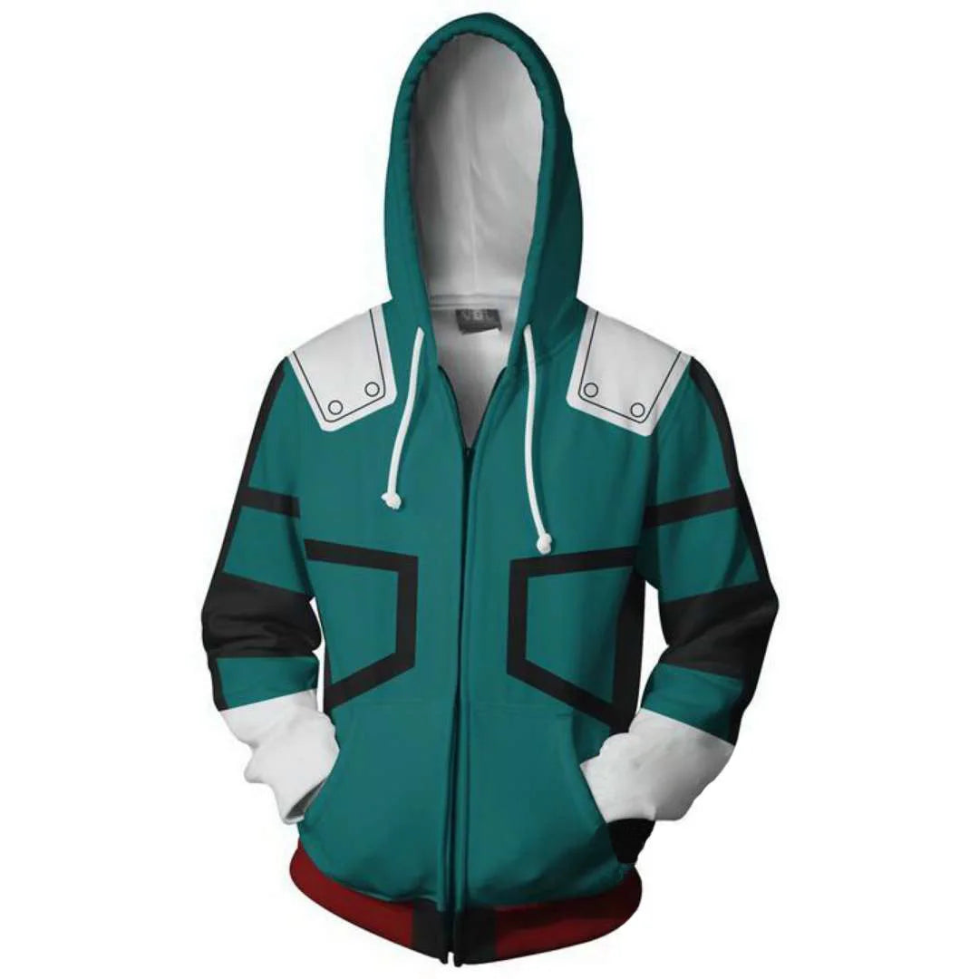 2024 New My Hero Academy Green Valley Long Fighting Suit 3D Digital Print Ear Double layered Hat Sweater