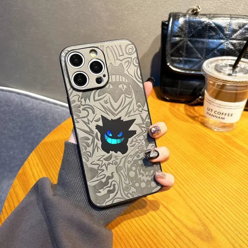 Japan Anime Pocket Monsters Pokémon Gengar Wrist Strap Holder Phone Case For  iPhone 16 15 14 13 12 11 Pro Max Leather Cover