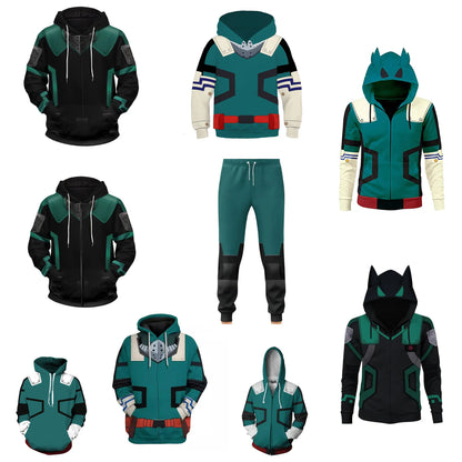 2024 New My Hero Academy Green Valley Long Fighting Suit 3D Digital Print Ear Double layered Hat Sweater