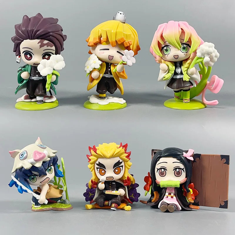 鬼灭之刃动漫 9 厘米模型人偶 Tanjirou Nezuko Zenitsu Kyoujurou Kanroji 娃娃可动人偶玩具儿童生日礼物