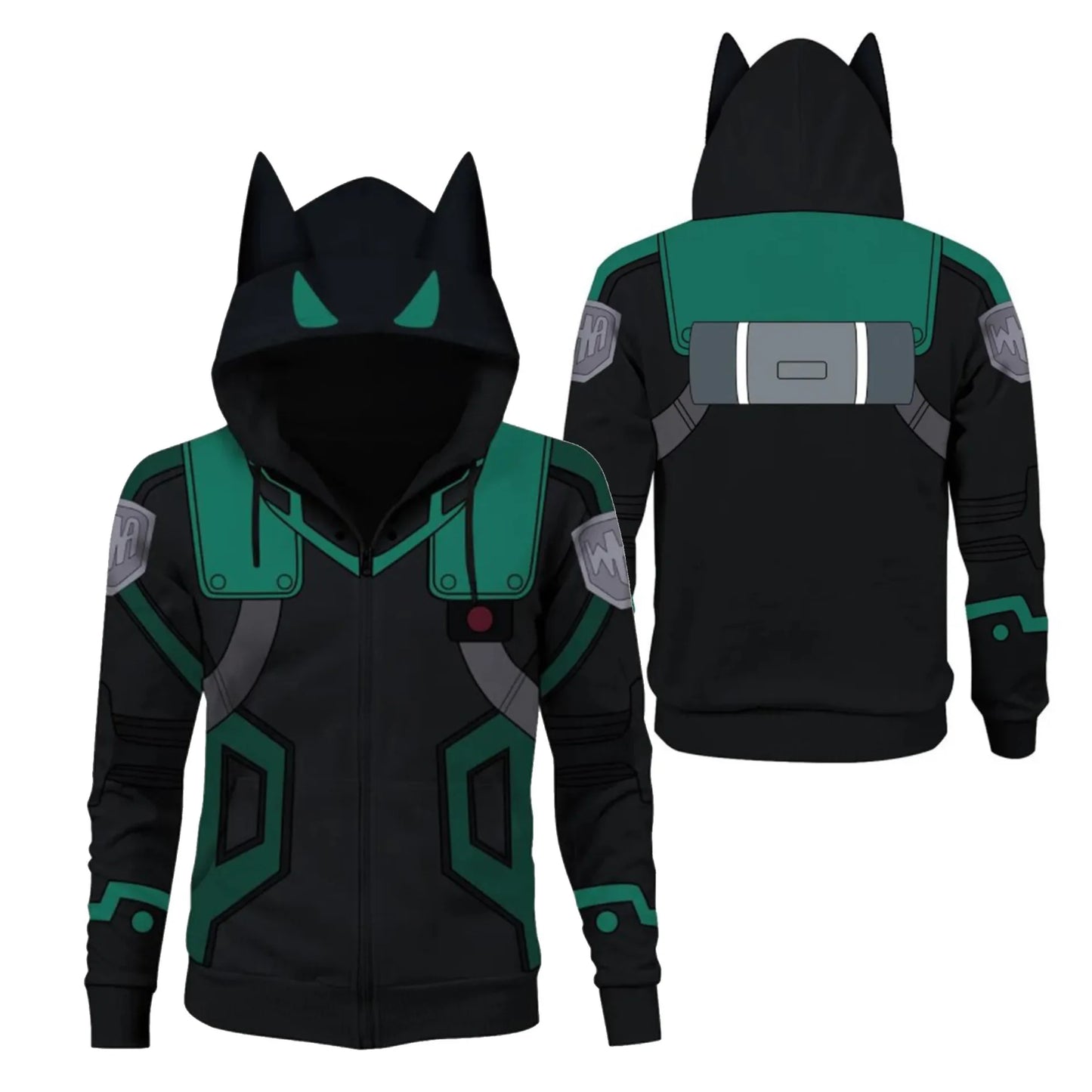 2024 New My Hero Academy Green Valley Long Fighting Suit 3D Digital Print Ear Double layered Hat Sweater