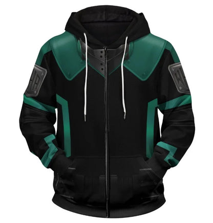 2024 New My Hero Academy Green Valley Long Fighting Suit 3D Digital Print Ear Double layered Hat Sweater