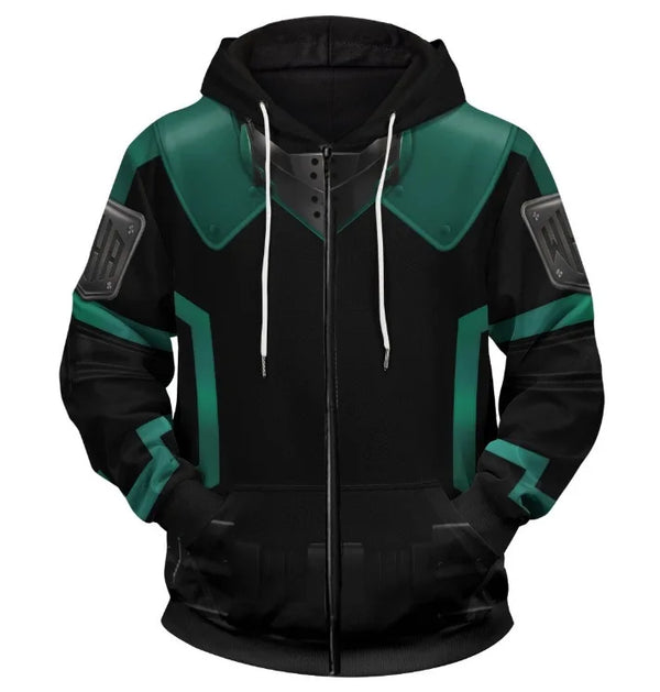 2024 New My Hero Academy Green Valley Long Fighting Suit 3D Digital Print Ear Double layered Hat Sweater